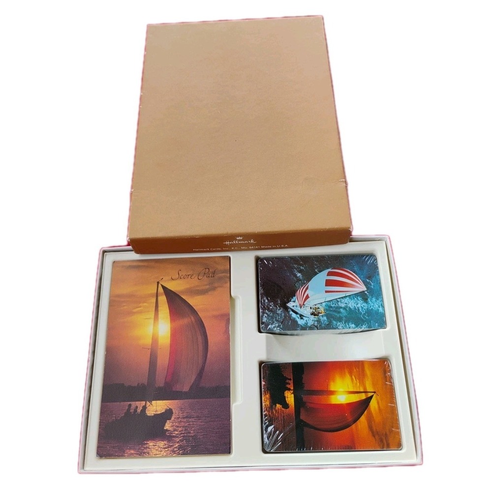 Vintage NIB Hallmark Sailboat Cards Bridge Set With 2 Card Decks & Score Pad‎